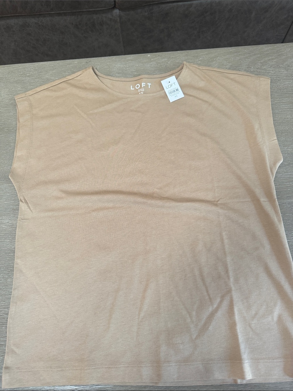 LOFT Tan Cap-Sleeve Boxy Knit Top